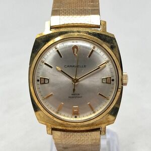Vintage Caravelle Watch Men 32mm Gold Tone Manual Wind Up Stretch 6.75" 1970